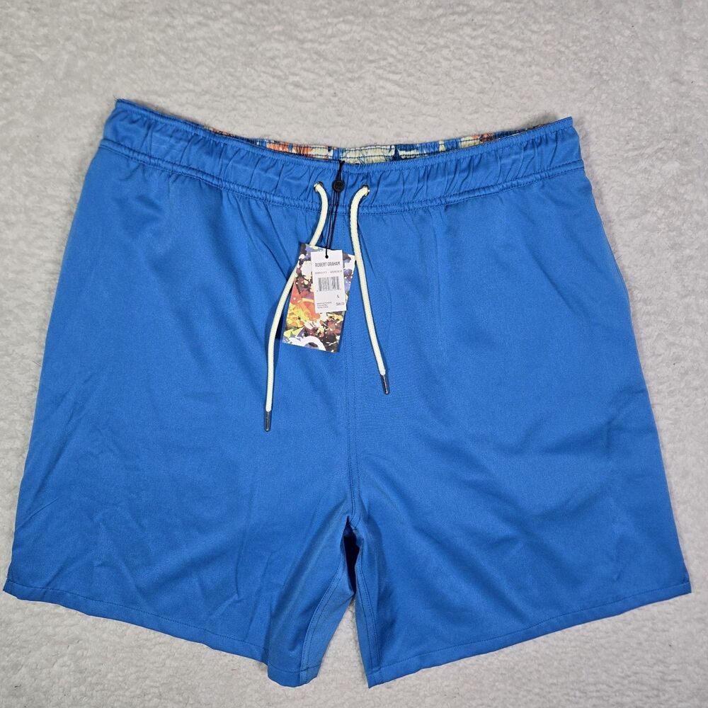 $98 Robert Graham Mens Large 7" Inseam Azure Blue Lined Swim Trunks Shorts L